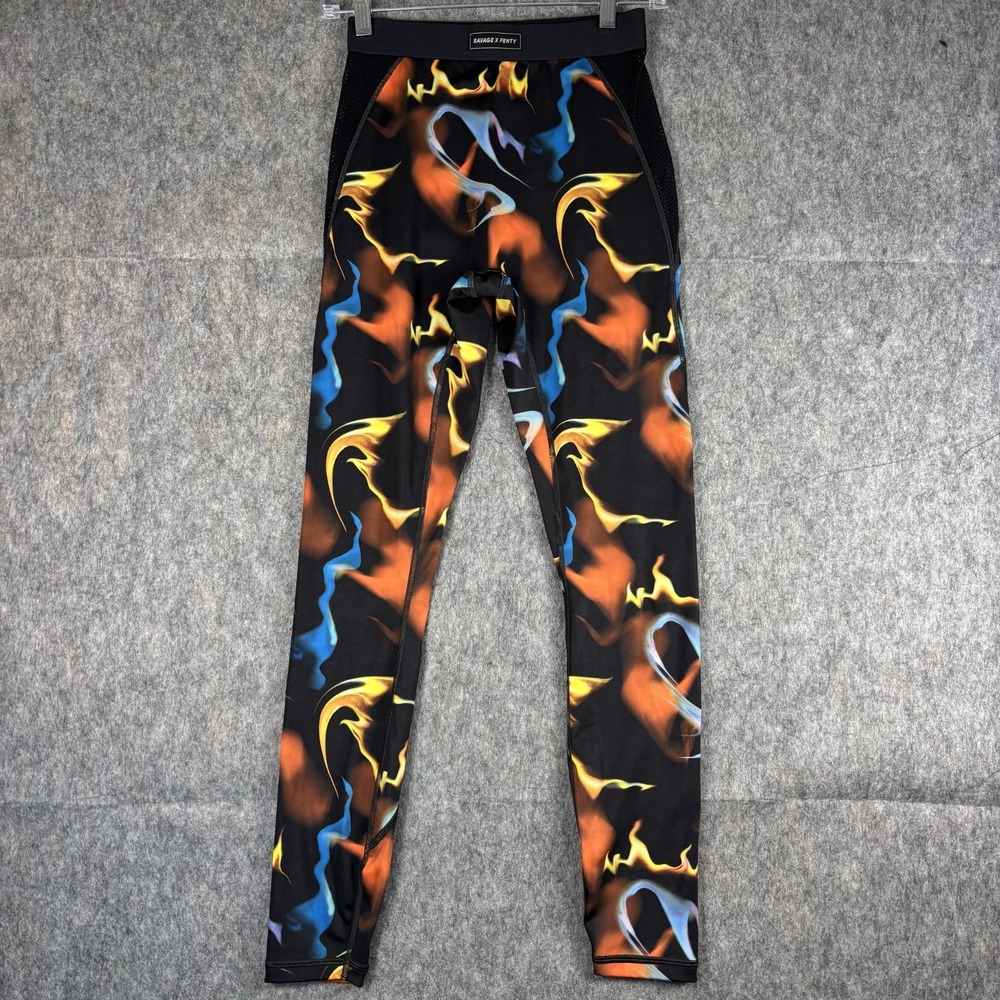 Savage Fenty Fast Lane‎ Leggings Women's Medium Rihanna Flames Gym Train Workout
